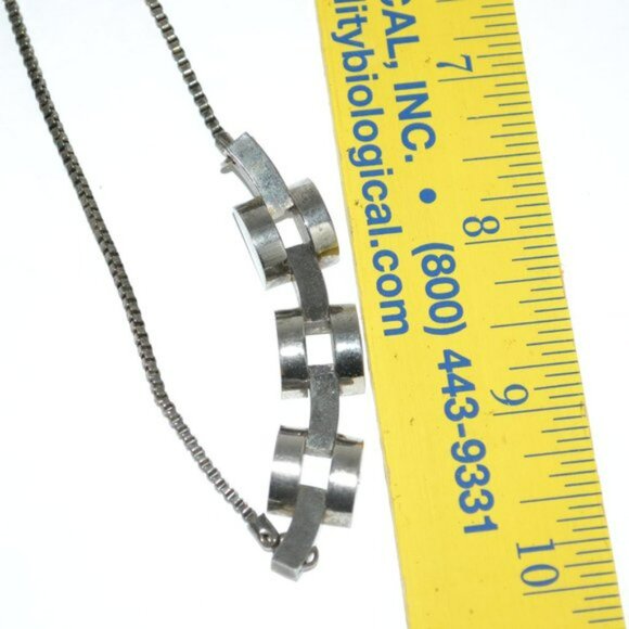 Vintage 70s 60's Retro Silver Sculpture Scallop Chunky Box Chain Necklace - Picture 8 of 9